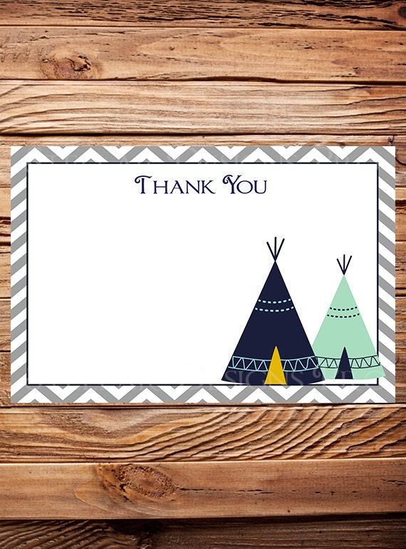 Tribal Teepee Thank You Card INSTANT Download 4x6 Navy | Etsy