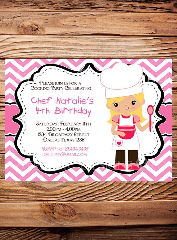 Little Chef Birthday Party Invitation GIRL Boy Baker Etsy
