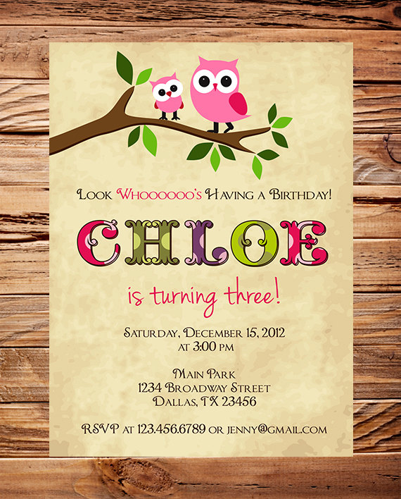 Owl Birthday Invitation Birthday Invitation Owl Girl Etsy