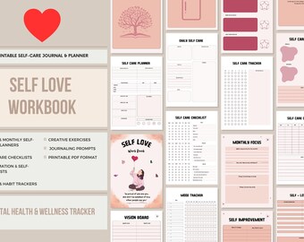 Selbstliebe Arbeitsbuch Canva Vorlage | Bearbeitbares Self-Care & Affirmation Journal | Planer für psychische Gesundheit | Digitaler Download