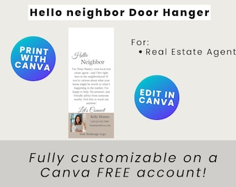 Realtor Hello Neighbor Türschild Vorlage | Bearbeitbares Canva Design (Instant Download)