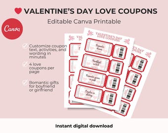 Bearbeitbare Valentinstag Liebe Gutscheine | Canva Vorlage (kostenlos) | Romantisches Coupon Buch für Sie und Ihn
