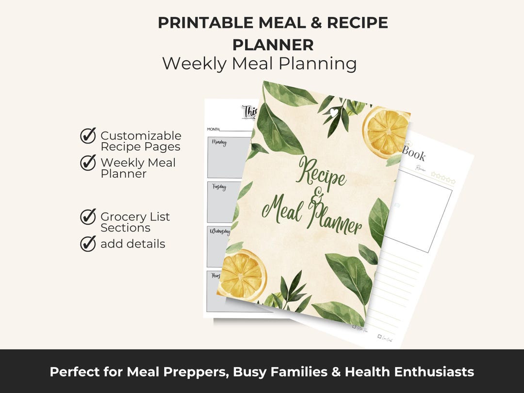 Meal & Recipe Planner | Printable Weekly Meal Plan and Recipe Book ...