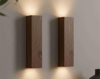 Modern Walnut Wood Wall Sconce – Vertical Wooden Wall Light 40cm 50cm GU10 Lamp
