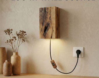 Applique murale en bois de récupération, lampe enfichable faite main, applique murale, applique murale, applique en bois, abat-jour