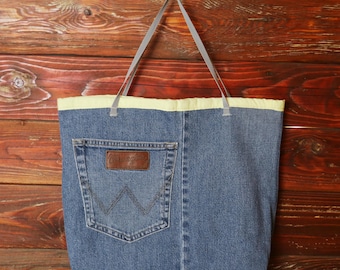 Wrangler Denim Einkaufstasche mit Tasche | Upcycled Jeans Umhängetasche
