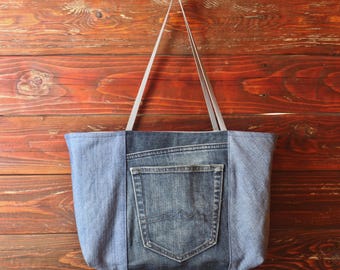 Einkaufstasche aus recycelter Jeans | Upcycled Denim Schultertasche