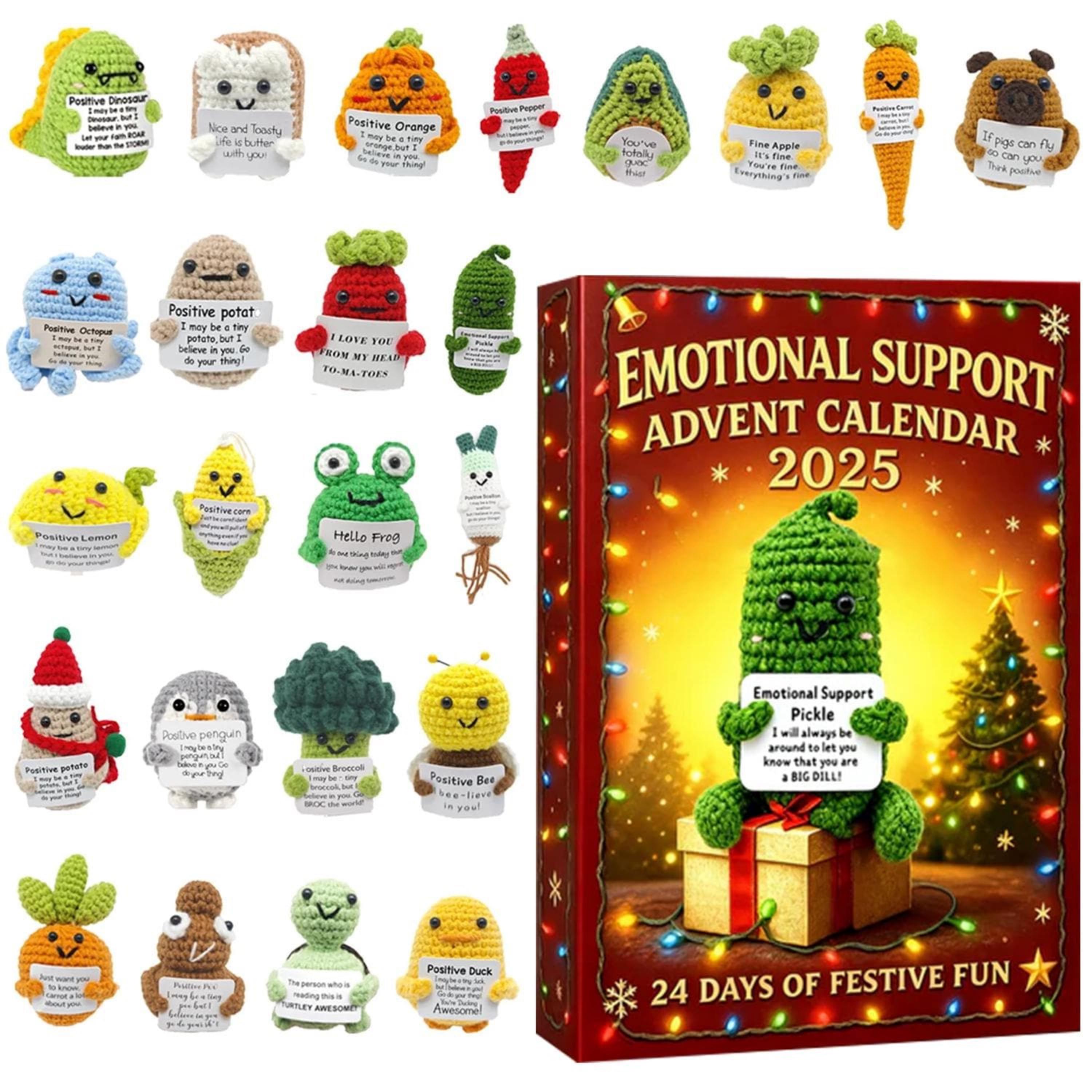 Discover Emotional Support Advent Calendar 2025, 24 Day Crochet Doll Figurines, Vintage Christmas Ornament Countdown