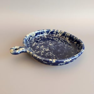 Bennington Potters Stoneware Dish, Blue Sponge Glaze Vermont Pottery Serving Dish