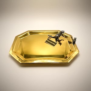 Vintage Brasscrafters Solid Brass Tray, Pewter Animal Motif, 10″ Long