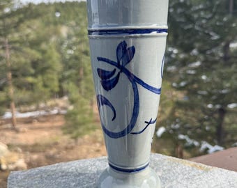 Vintage German Stein Bad Wörishofen, Blue Gray Floral Mug, Souvenir Collectible, 9"