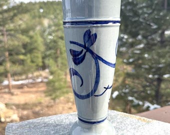 Vintage German Stein Bad Wörishofen, Blue Gray Floral Mug, Souvenir Collectible, 9"