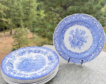 Collection Spode Blue Room, assiettes plates 10,5 pouces, motifs au choix : bleu et blanc