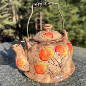 Marie Devlin Colorado Aspen Leaves Studio Pottery Teapot Vintage Signed