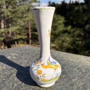 Atelier Serrailler Moustiers Hand-Painted Grotesque Bird Soliflore Bud Vase, 7.5 in