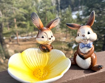 Figurines de lapin Goebel avec bol de fleurs - Décoration Allemagne de l'Ouest