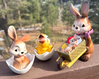 Ensemble vintage de lapins Goebel, Allemagne de l'Ouest, lapins et coquilles d'oeuf