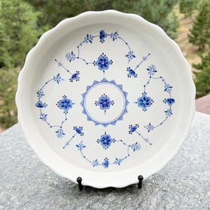 Furnivals Denmark Blue White Deep Pie Dish Vintage Scalloped Fluted Baking Plate 10"