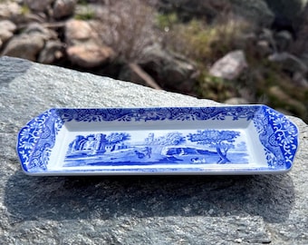 Spode Blue Italian Rectangular Tray, Made in England, 9” Ceramic Sandwich Platter