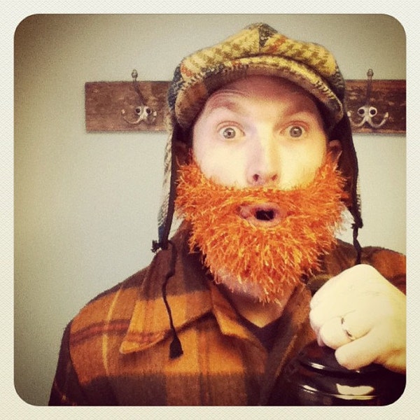 Fuzzy Beard In ORANGE Hand Crochet, Handmade Beard and Mustache Only - Use With Any Beanie, men beard beanie, ginger beard, costume beard