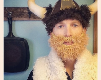 Barba rubia dorada tejida a mano: bigote acrílico, barba de disfraz