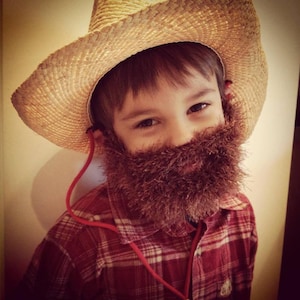 Child Size - Fuzzy Beard In Choice of Color, Hand Crochet, Beard and Mustache Only - Use With Any Beanie, Kid&#39;s Beard, Stocking Stuffer gift