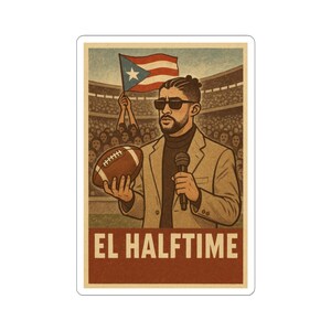 Benito Halbzeit Super Bowl Aufkleber | Halbzeit Retro Stadion Poster | Vinyl Aufkleber für Laptop, Wasserflasche, Journal