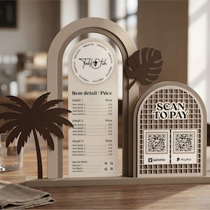 Cafe Menu Display Arch Table Stand SVG | Boho Scan to Pay Sign (Digital Download)