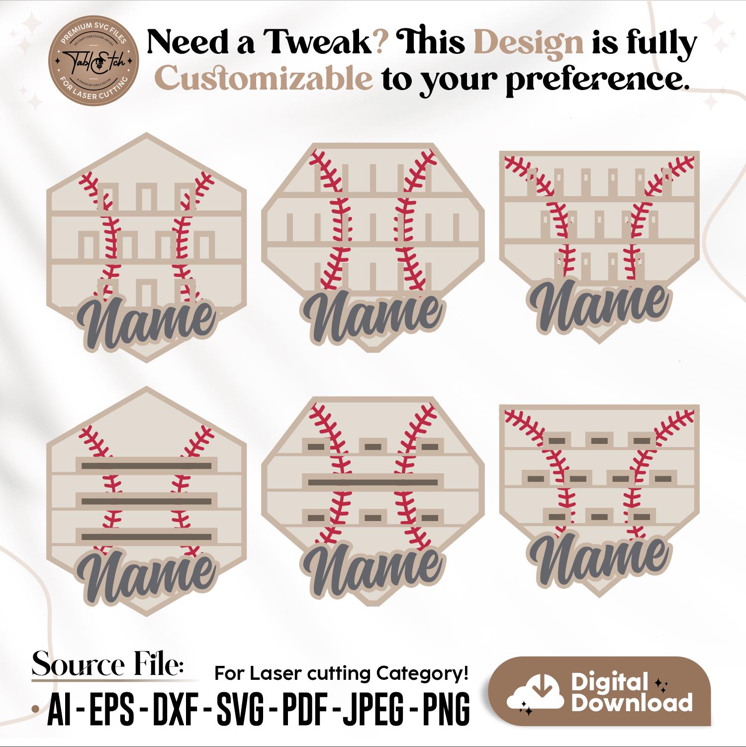 Baseball Name Sign SVG Laser Cut | Personalized Baseball Tag DXF ...