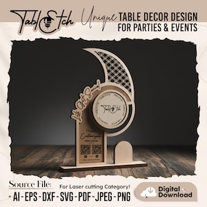 Månbordsdekoration SVG laserskuren | Halvmåneföretagsskylt QR-kod dxf | Cricut Glowforge CNC | Evenemangsfestdisplay | Direktnedladdning