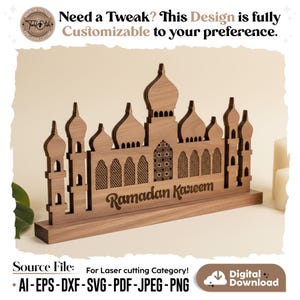 Mosque SVG Ramadan Table | Islamic Decor Laser Cut File, Arch Design DXF for Cricut, Muslim Eid Centerpiece