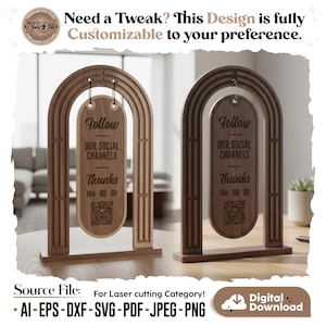 Letrero de mesa con arco SVG, Boda, Salón, Código QR para negocios (Descarga digital)