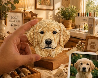 Écusson personnalisé de broderie Golden Retriever, écusson thermocollant personnalisé pour portrait d'animal de compagnie, applique de visage de chien fait main, cadeau commémoratif d'animal de compagnie