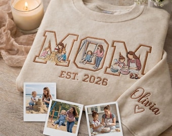 Embroidered Custom Mom Portrait Sweatshirt, Mother’s Day Crewneck, Personalized Hoodie Mama And Son Photo, Gift for mom