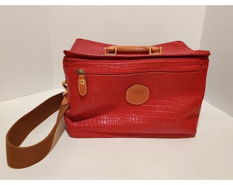 BRICS Red Brown Leather My Safari Croc Print Cosmetic Carry-On w/ Key Fob