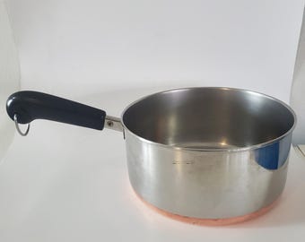 Revere Ware 1801 Copper Bottom 2 Qt Saucepan Stainless Steel USA 93g Vintage