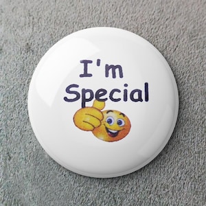 May include: A white button with the text "I'm Special" in dark blue. An emoji with a thumbs-up gesture and a smiling face is below the text. The emoji is yellow with blue eyes and a red mouth.