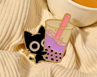Boba Cat Bubble Tea Enamel Pin Cat lover Kawaii/Ramune/Cute