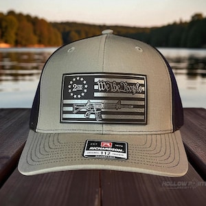 We The People 2nd Amendment American Flag Gold & Brown Leather Patch Hat