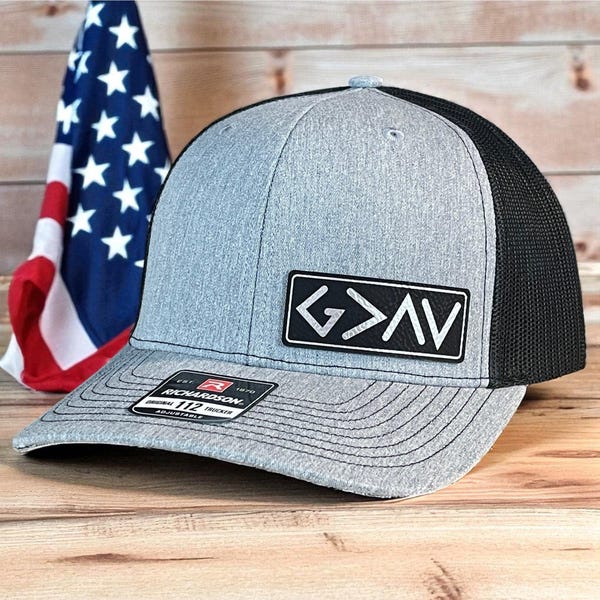 God Is Greater Than The Highs and Lows Leather Patch Hat - Christian Snapback Trucker Cap
