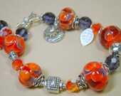 Red Orange and Purple Lampwork Bracelet  2486