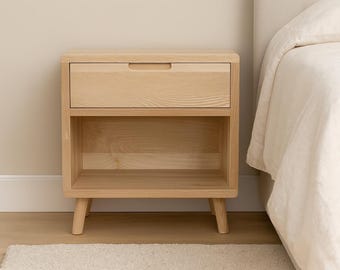 Handmade Solid Ash Nightstand:Mid-century style,Domino Joinery,Soft Close Drawer