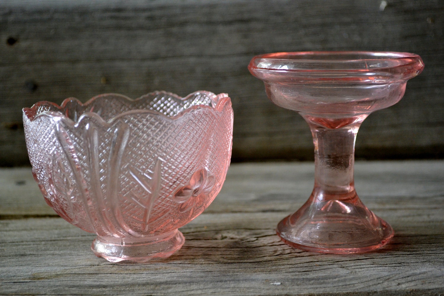 Unique Vintage Pink Depression Glass Candle Holder Etsy