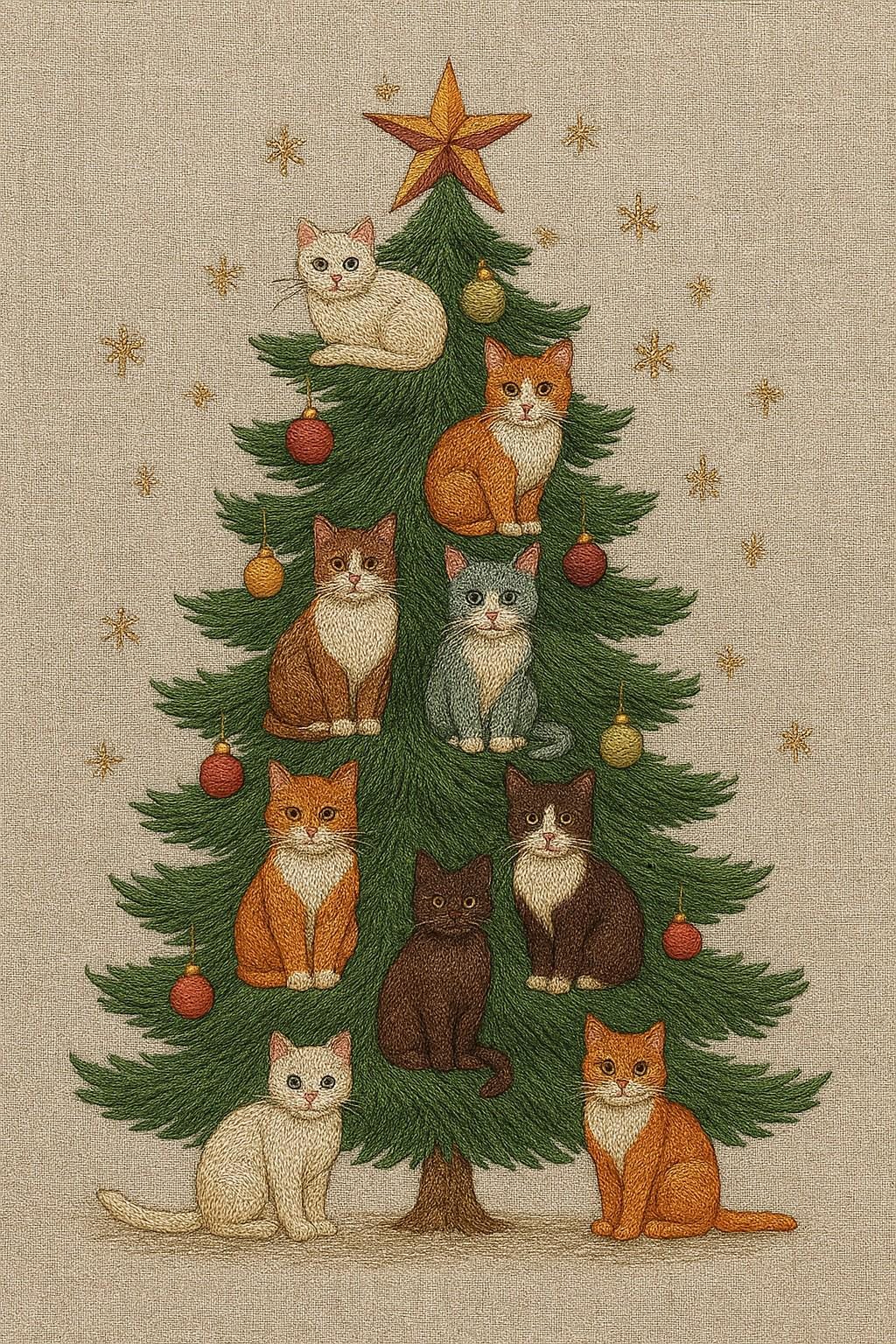Catmas Tree Machine Embroidery Design | Christmas Cat Tree Embroidery ...