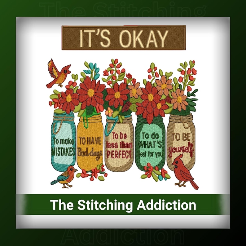 ITS OKAY Machine Embroidery Design | Inspirational Quote | Floral Mason ...