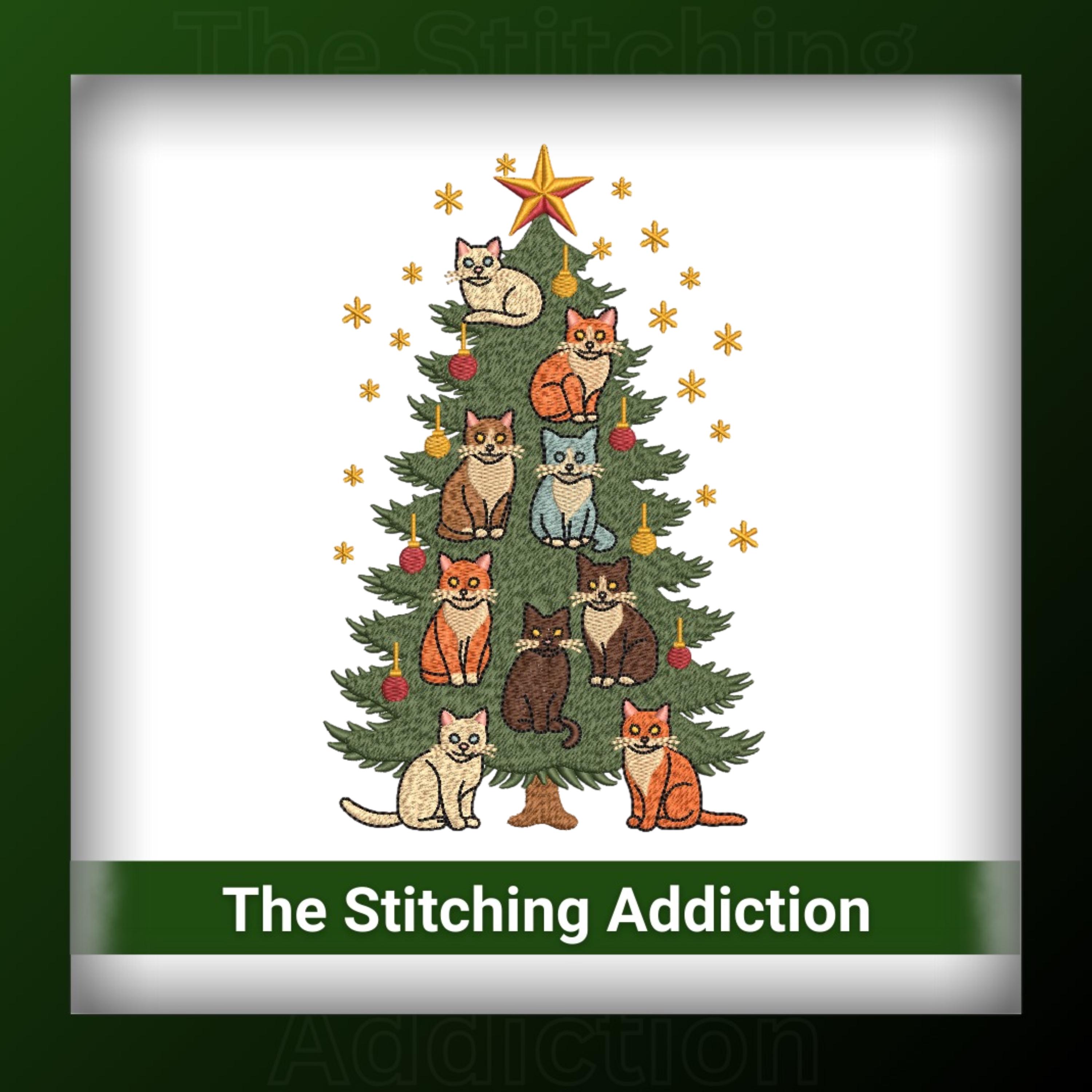 Catmas Tree Machine Embroidery Design | Christmas Cat Tree Embroidery ...