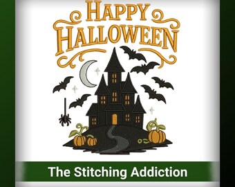 Halloween House Machine Embroidery Design, Haunted House Halloween Pattern, Digital Download, 5x7 Hoop, Spooky House Embroidery Art