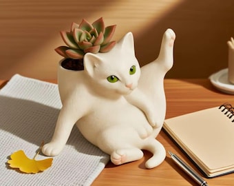 Maceta para gatos, maceta de resina con forma de animal, regalo para amantes de los gatos