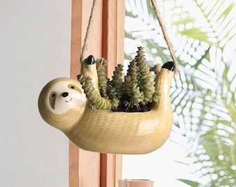 Maceta colgante de perezoso, maceta de cerámica con forma de animal suculento, decoración bohemia para habitación infantil.