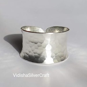 Hammered Sterling Silver Wide Band Ring: Boho Minimalist Jewelry